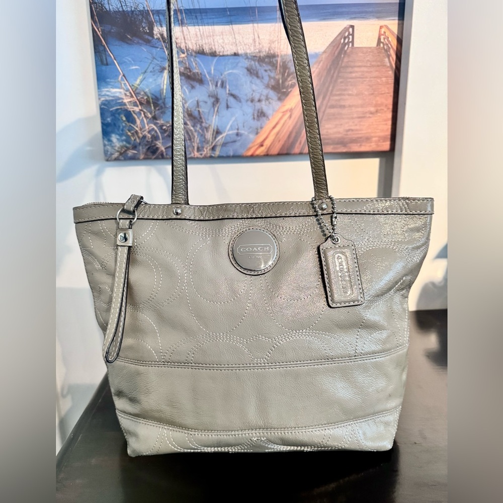 Coach Patent Leather Tote Bag with Signature Patch GUC